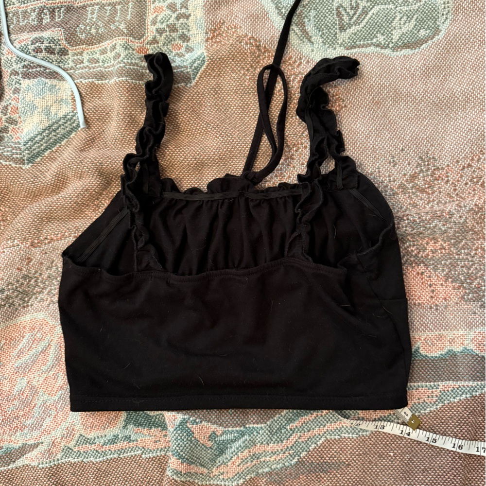 Black Ruffled Crop Top - Picture 2 of 2